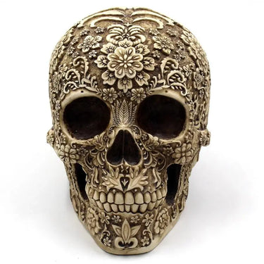 Calavera Flower Carved Skull Statue-Your Soul Place